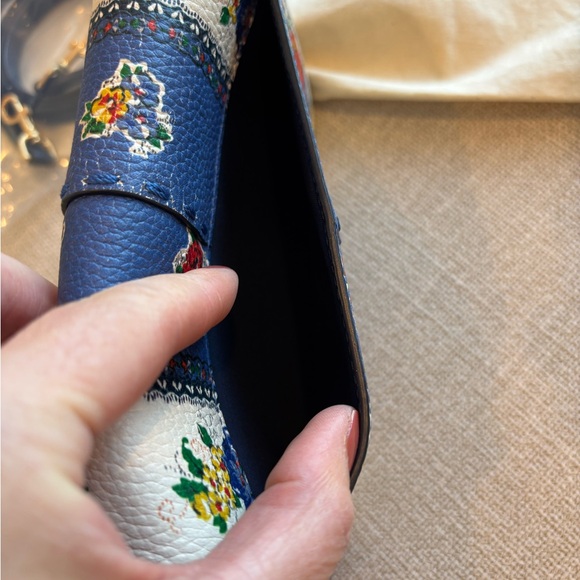 Tory Burch McGraw Leather Blue and White Floral Crossbody Purse - Picture 7 of 10